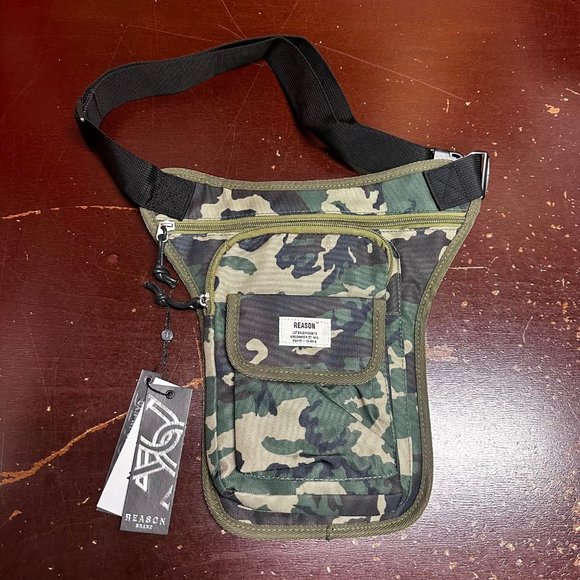 Reason Mens Green Camouflage Adjustable Strap Pockets Drop Leg Utility Bag - Picture 1 of 3